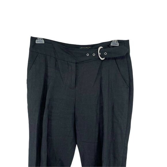 Sandra Angelozzi Linen Pants Black Size 36 US Small Tapered Cuffed Belted Chic - Picture 2 of 7